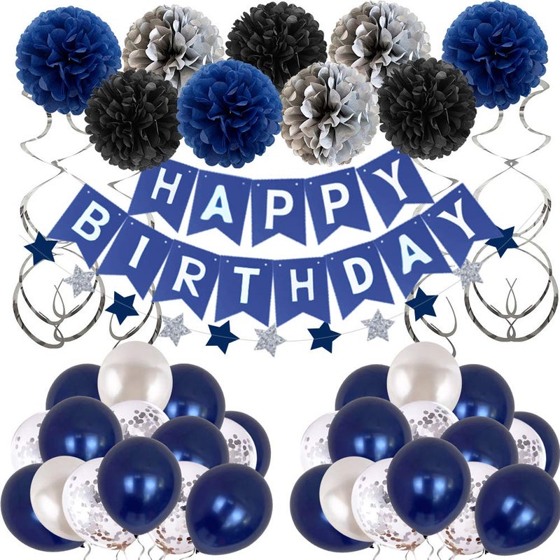 Halema Birthday Decorations for Men Women Boys Girls Blue Party Decor With Happy Balloons Suitable for 16th 20th 25th 30th 35th 40th 50th 60th 70th Blue - Image 2