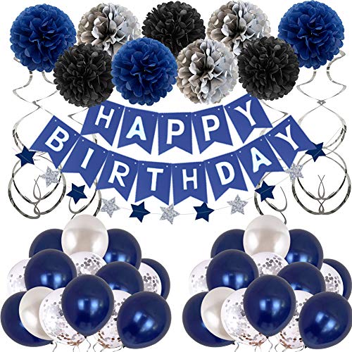 Halema Birthday Decorations for Men Women Boys Girls Blue Party Decor With Happy Balloons Suitable for 16th 20th 25th 30th 35th 40th 50th 60th 70th Blue - Image 1