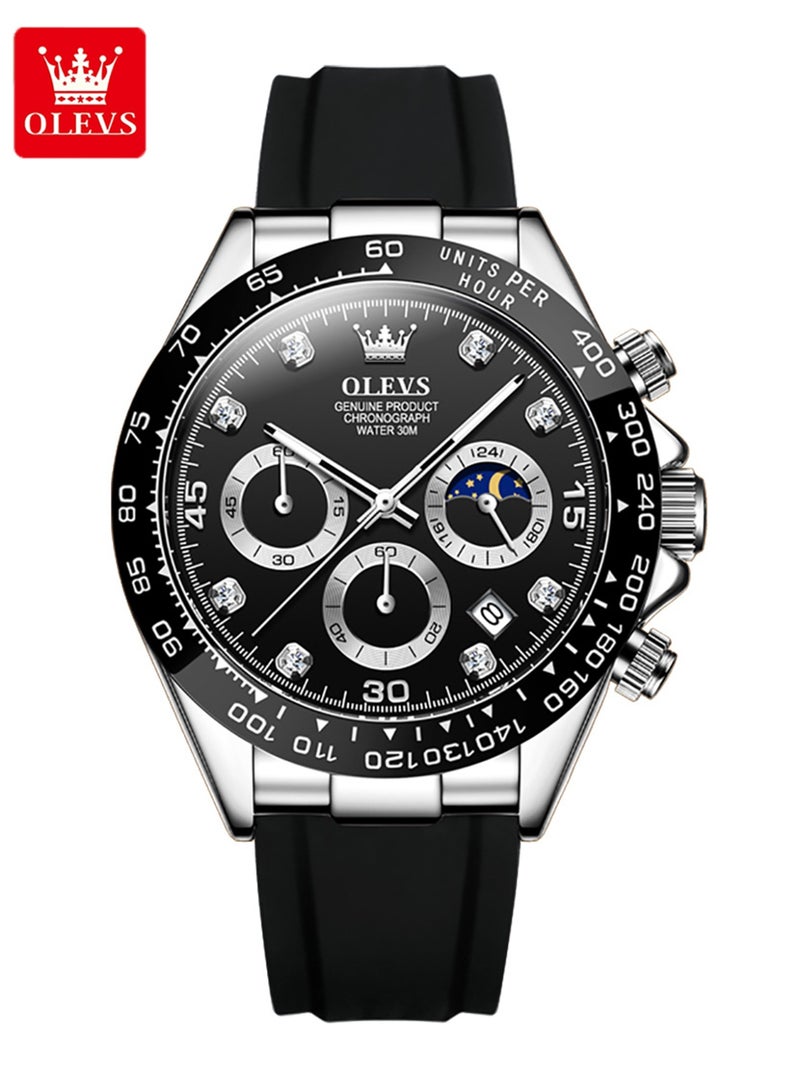 OLEVS Luxury Men Watch Quartz Man Watches Waterproof Luminous Top Brand Watch for Men Diamond Moon Phase Analog Quartz Male Wrist Watches for Men Waterproof Luminous - Image 3