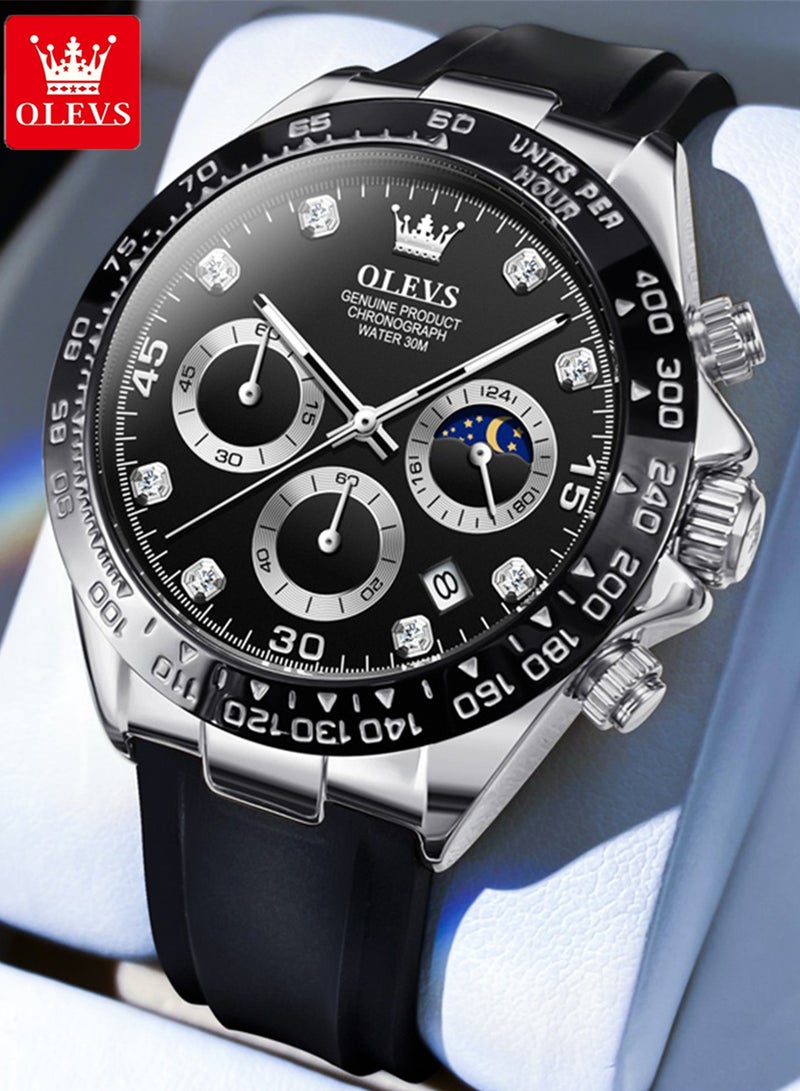 OLEVS Luxury Men Watch Quartz Man Watches Waterproof Luminous Top Brand Watch for Men Diamond Moon Phase Analog Quartz Male Wrist Watches for Men Waterproof Luminous - Image 2