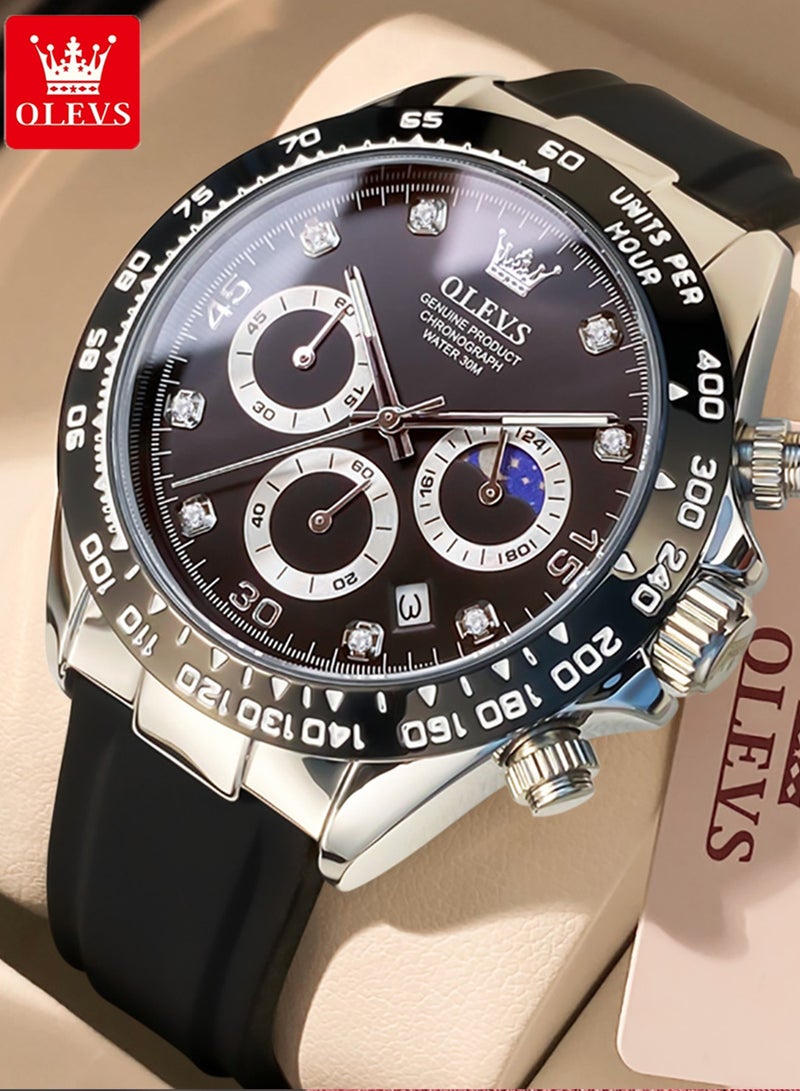 OLEVS Luxury Men Watch Quartz Man Watches Waterproof Luminous Top Brand Watch for Men Diamond Moon Phase Analog Quartz Male Wrist Watches for Men Waterproof Luminous - Image 1