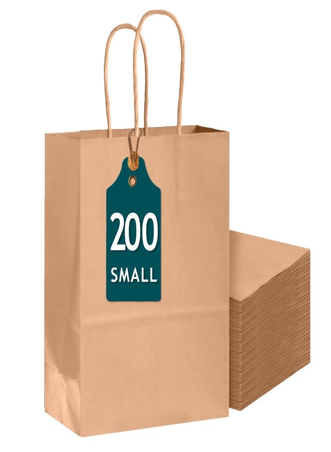 Bakepacker 200-Pack Small Size Gift Paper Bags with Handles Bulk 8.3"x6"x3.21" Brown Party Kraft Shopping Bags - Image 1