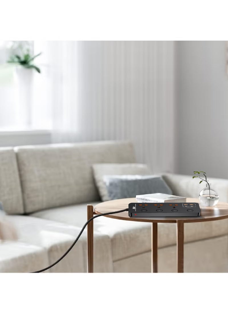 روك بو 5 أمتار التمديد العالمي الرصاص مع وظيفة متعددة المملكة المتحدة التوصيل 3 دبوس منفذ المقابس مع 3 عصابة 2 منفذ USB 2 نوع-C منفذ 5M المقابس الكهربائي الشريط الرئيسي للمطبخ المنزلي والمكتب 5 أمتار - Image 4