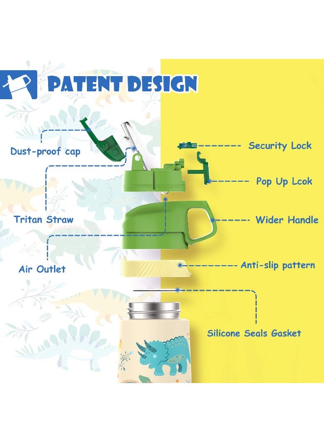 FjBottle Kids Stainless Steel Water Bottles with Straw, 12 oz Leak Proof Insulated Water Bottle Double Wall Keep Hot Cold Drinks Thermos Toddler Bottle with Handle BPA-Free for School - Image 2