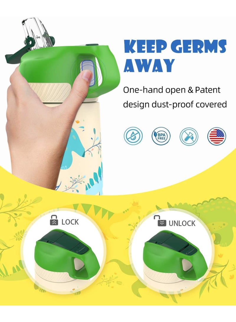 FjBottle Kids Stainless Steel Water Bottles with Straw, 12 oz Leak Proof Insulated Water Bottle Double Wall Keep Hot Cold Drinks Thermos Toddler Bottle with Handle BPA-Free for School - Image 3