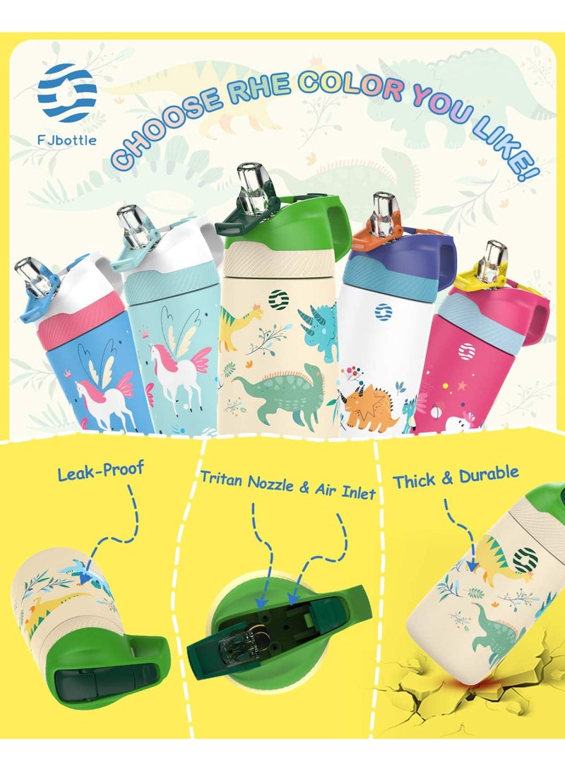 FjBottle Kids Stainless Steel Water Bottles with Straw, 12 oz Leak Proof Insulated Water Bottle Double Wall Keep Hot Cold Drinks Thermos Toddler Bottle with Handle BPA-Free for School - Image 5