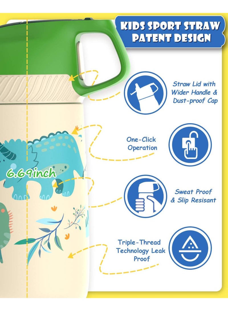 FjBottle Kids Stainless Steel Water Bottles with Straw, 12 oz Leak Proof Insulated Water Bottle Double Wall Keep Hot Cold Drinks Thermos Toddler Bottle with Handle BPA-Free for School - Image 4