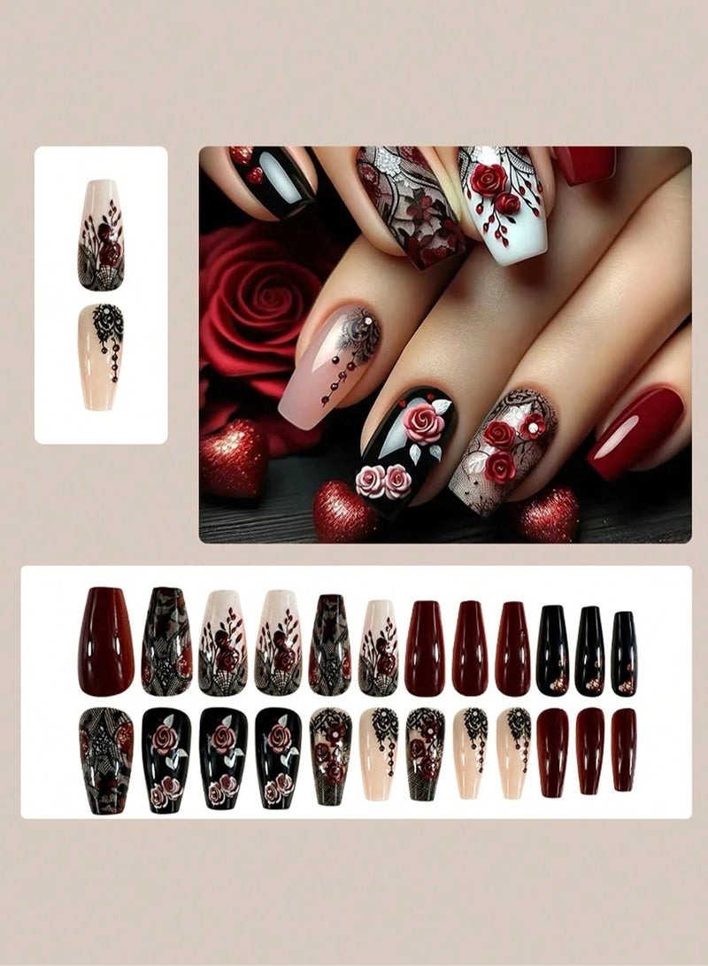 اظافر تركيب بتصميم مربع تحتوي العلبه على 24 ظفر مع مبرد اظافر و صمغ - Image 2