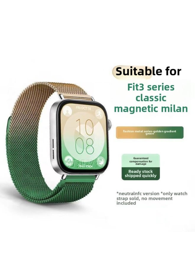 Generic - Fuxi For Huawei Fit3 Strap Fit2 Milanese Nice Magnetic Fit Watch Wristband Universal Summer Breathable-Color:[golden Gradient Green] Milanese-suitable For Huawei Fit9 - Image 1