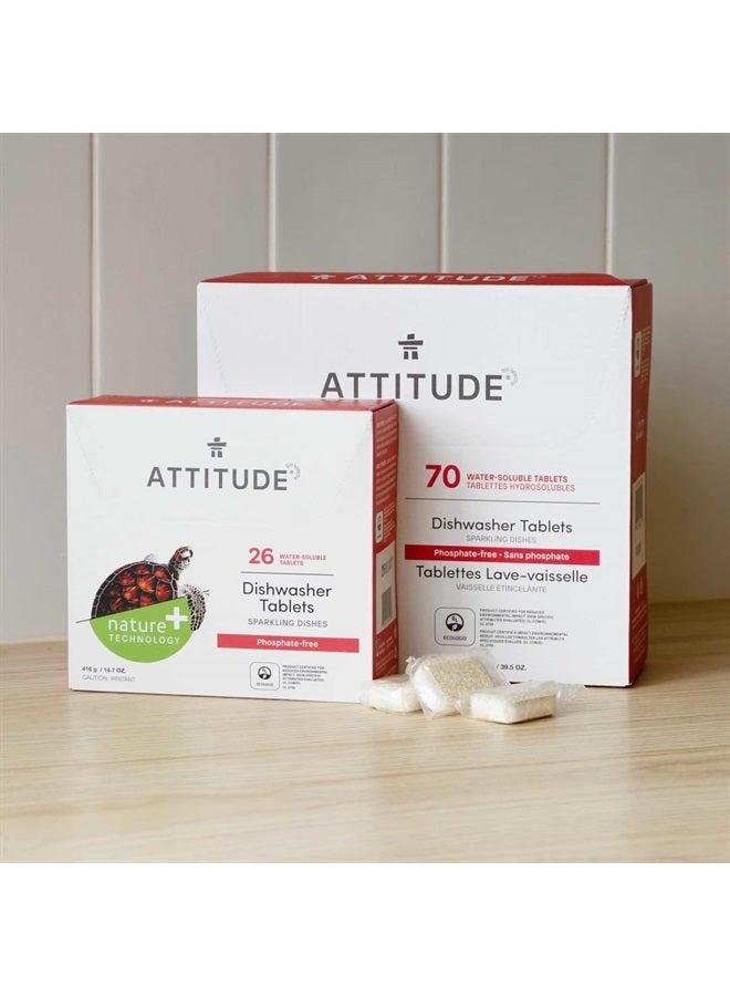 Attitude أقراص غسالة الأطباق، منظف غسيل الأطباق المشتق من مصادر طبيعية، أقراص صابون غسيل الأطباق نباتية ونباتية، خالية من الفوسفات، غير معطرة، 70 قرصًا  - Image 2