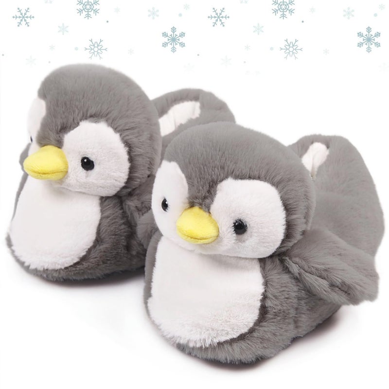 ARELUX Women Slippers Cute Penguin Animal Slippers Novelty Furry Slippers Winter Warm House Shoes Cartoon Slippers Outdoor(Grey,Large) - Image 1