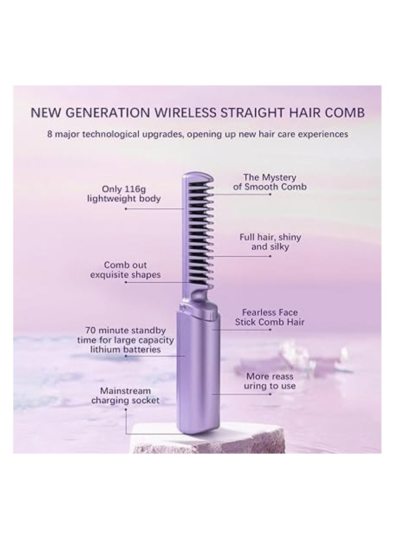 دريمزون مكواة فرد الشعر الصغيرة القابلة لإعادة الشحن، مكواة فرد الشعر المحمولة اللاسلكية، مكواة فرد الشعر الكهربائية الساخنة، فرشاة تمليس الشعر بالأيونات السالبة، مكواة - Image 3