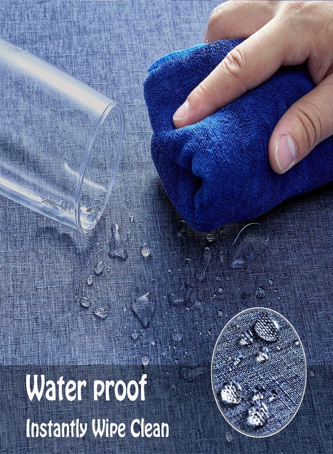 Mebakuk Round Table Cloth Linen Farmhouse Tablecloth Waterproof Anti-Shrink Soft and Wrinkle Resistant Decorative Fabric Table Cover for Kitchen (Denim Blue, 60" Round (2-4 Seats)) - Image 4