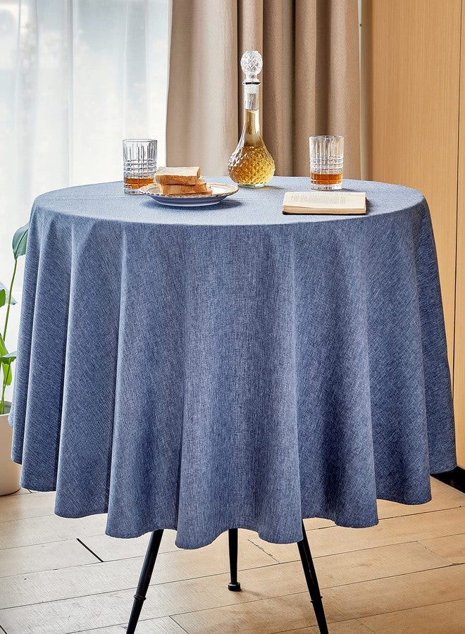 Mebakuk Round Table Cloth Linen Farmhouse Tablecloth Waterproof Anti-Shrink Soft and Wrinkle Resistant Decorative Fabric Table Cover for Kitchen (Denim Blue, 60" Round (2-4 Seats)) - Image 1
