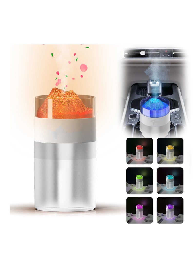 Car Diffusers for Essential Oils, USB Type-C with 7-LED Color Changing Volcano Car Diffuser Cool Mist Mini Portable Diffuser, Rechargeable for Home,Car,Office Deodorize Car Interior Space