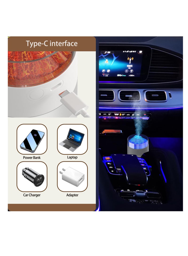 Car Diffusers for Essential Oils, USB Type-C with 7-LED Color Changing Volcano Car Diffuser Cool Mist Mini Portable Diffuser, Rechargeable for Home,Car,Office Deodorize Car Interior Space