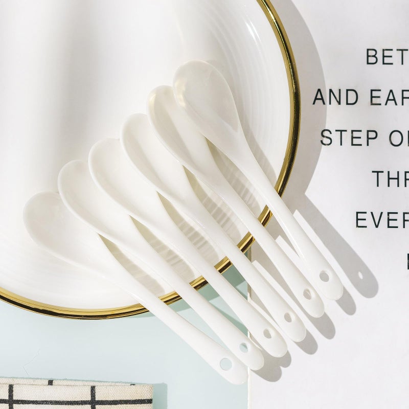 Mosuji Set of 6 Premium White Porcelain Coffee Spoons for Espresso, Tea, Sauces, and Desserts,(13cm,5.12inch) - Image 3