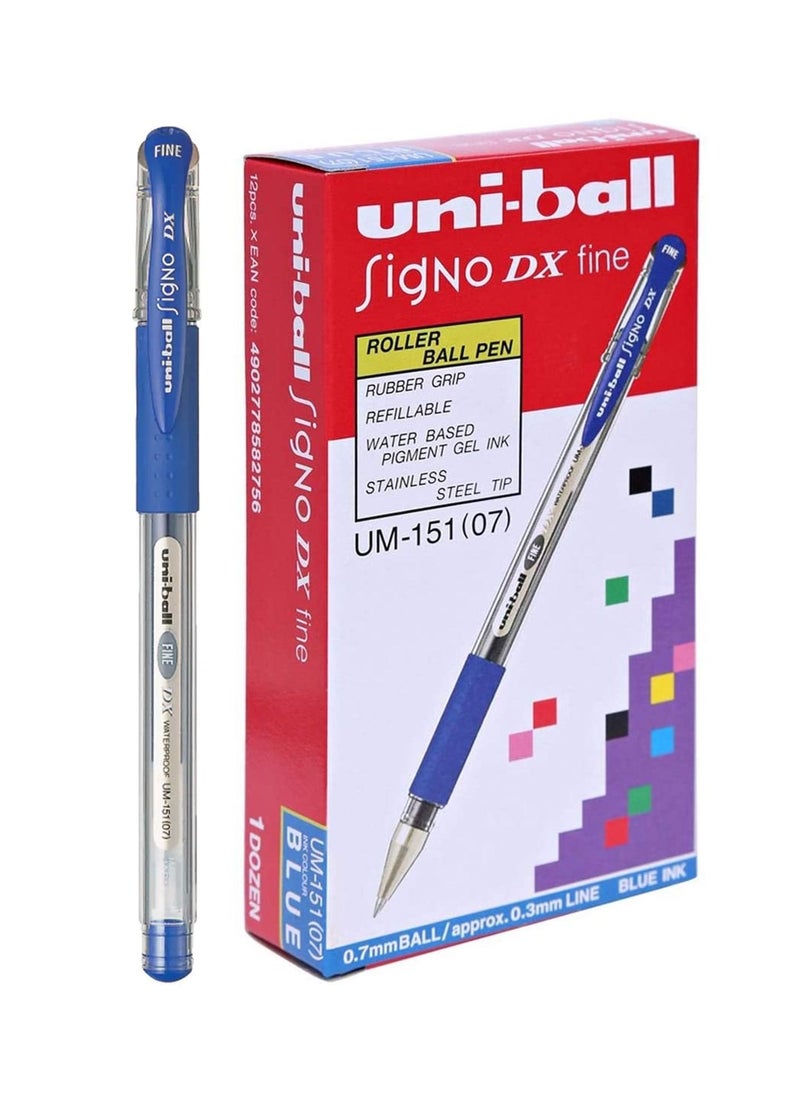 Uniball - 12-Piece Signo DX Gel Pen 0.7mm Tip Blue Ink - Image 1