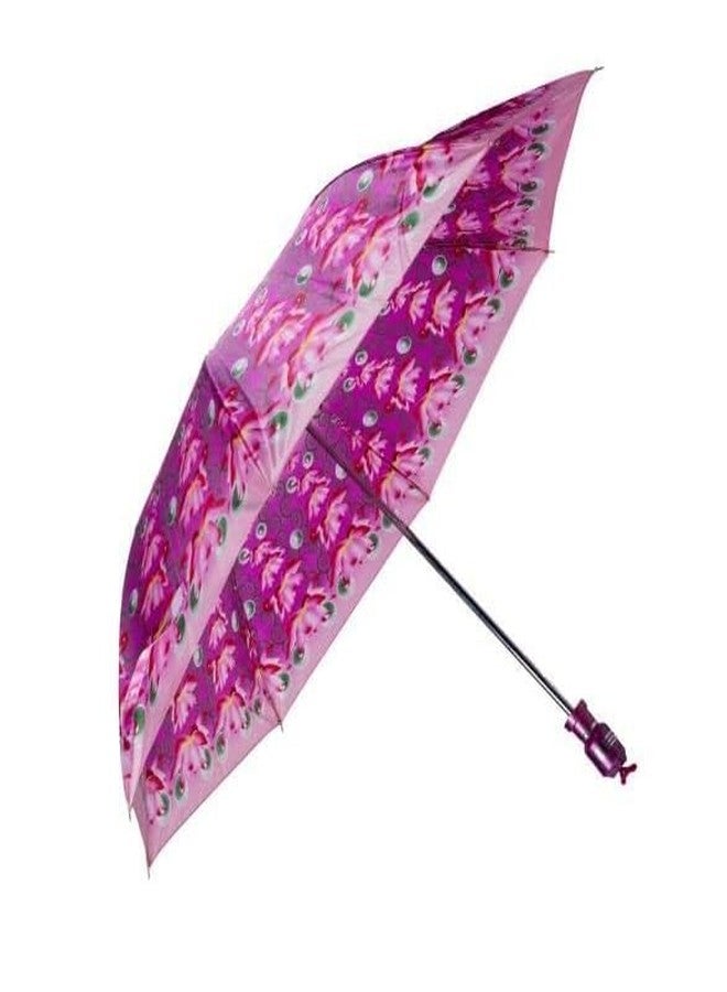 Century Ladies 2-Fold Manual Hand Open Umbrella - 21” x 8K Frame, 180T Polyester Satin Print Fabric with Fancy Virgin Plastic Handle Rain Protection Umbrella - Image 1