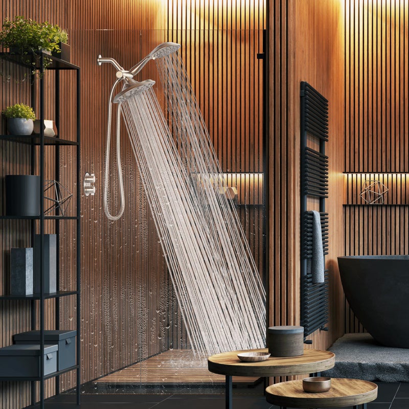 SparkPod Dual Shower Head - 8'' High Pressure 55-Mode Rain Shower Heads with Handheld Spray Combo - Rainfall, Handheld & Dual Mode - Easy Install 3-Way Showerhead with Hose & Holder (Polished Chrome) - Image 1