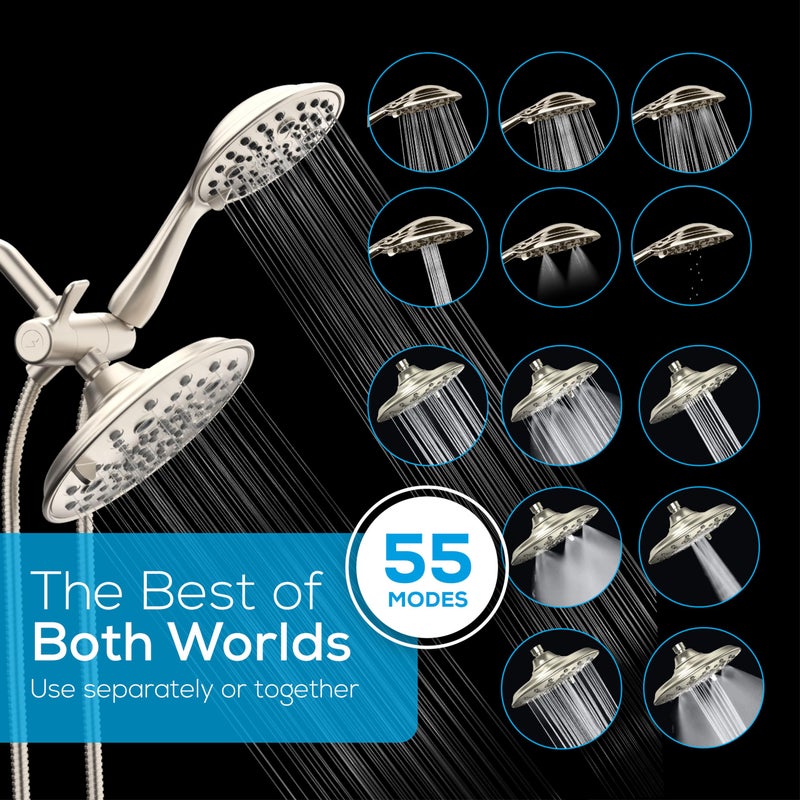 SparkPod Dual Shower Head - 8'' High Pressure 55-Mode Rain Shower Heads with Handheld Spray Combo - Rainfall, Handheld & Dual Mode - Easy Install 3-Way Showerhead with Hose & Holder (Polished Chrome) - Image 2
