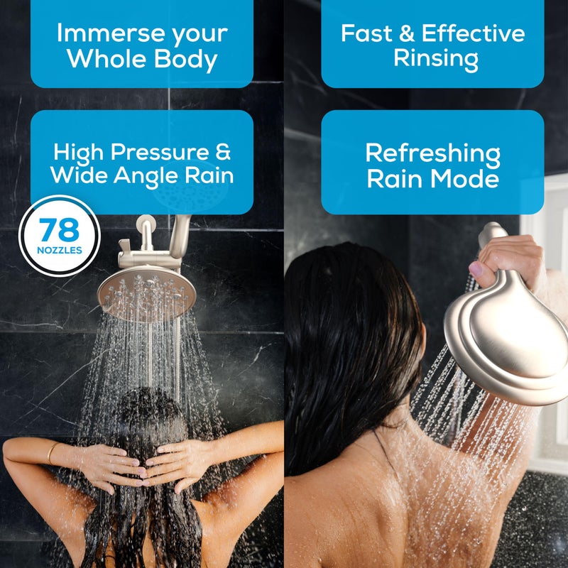 SparkPod Dual Shower Head - 8'' High Pressure 55-Mode Rain Shower Heads with Handheld Spray Combo - Rainfall, Handheld & Dual Mode - Easy Install 3-Way Showerhead with Hose & Holder (Polished Chrome) - Image 4