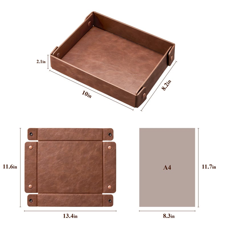 Josmimic Catch All Valet Tray - EDC Organizer for Key, Wallet, Watch, Jewelry, Phone, coin change | Faux Leather Storage Tray for Dresser, Nightstand, Desk, Entryway, Travel Storage | Brown - Image 4