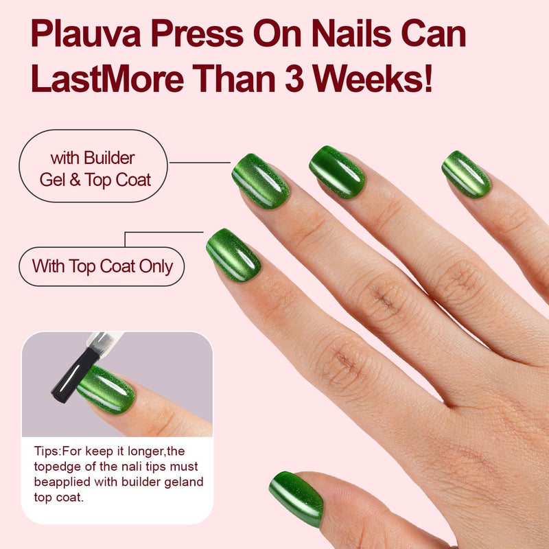 Plauva 150Pcs Cat Eye Press on Nails Short Square, Plauva Glossy Glitter Cat Eye Nail Tips, Soft Gel Fake Nails for Women and Girls Stick On Nails in 15 Sizes - Image 5