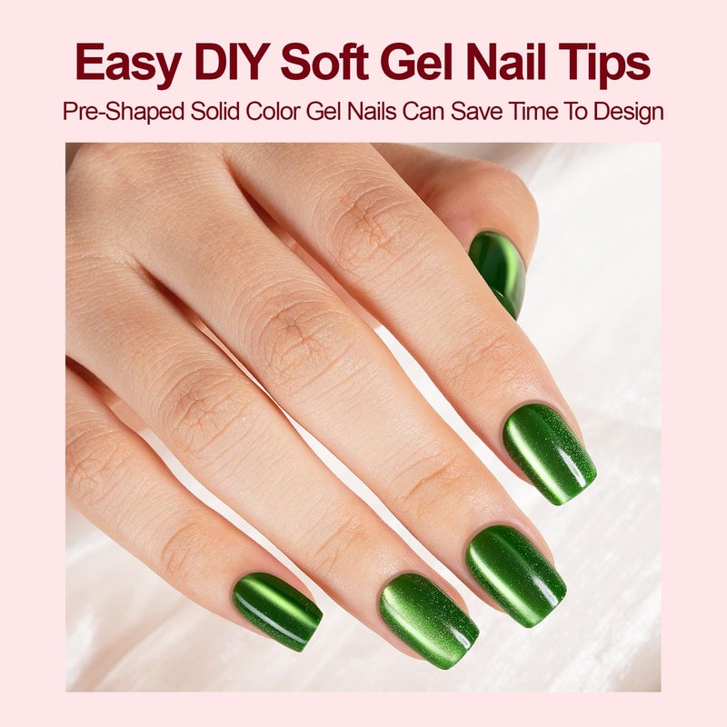 Plauva 150Pcs Cat Eye Press on Nails Short Square, Plauva Glossy Glitter Cat Eye Nail Tips, Soft Gel Fake Nails for Women and Girls Stick On Nails in 15 Sizes - Image 2