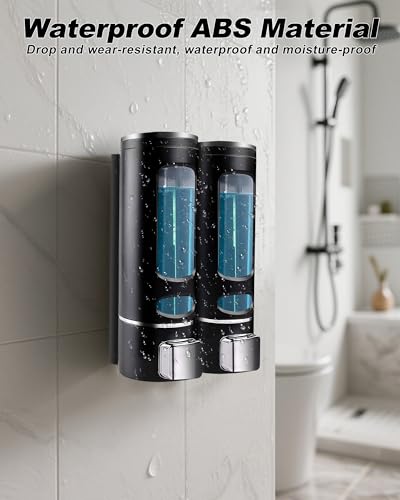WUKUR Shampoo and Conditioner Dispenser - 800ML Wall-Mounted Shower Shampoo Dispenser No Drill Body Wash Soap Dispenser for Shower, Bathroom, Hotel (2 Chamber) - Image 3