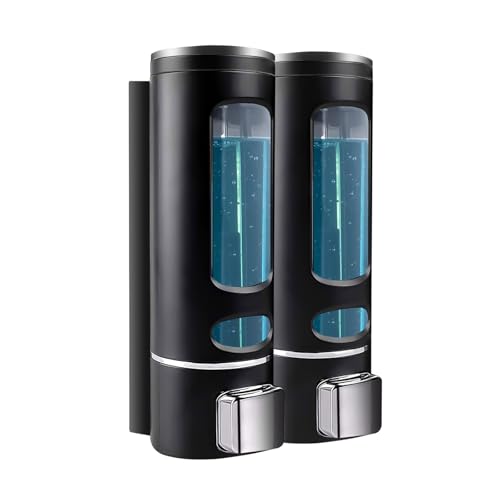 WUKUR Shampoo and Conditioner Dispenser - 800ML Wall-Mounted Shower Shampoo Dispenser No Drill Body Wash Soap Dispenser for Shower, Bathroom, Hotel (2 Chamber) - Image 1