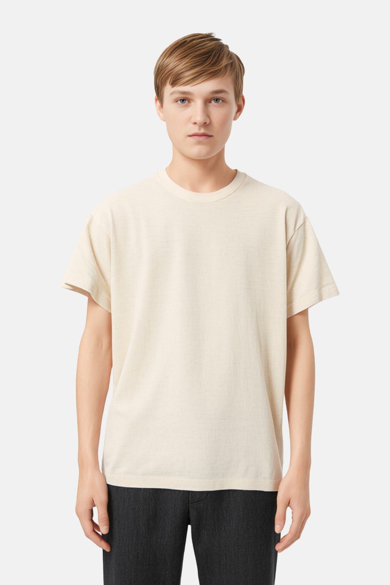 Blank Essentials Kids Boy Short Sleeve Brand Logo T-shirt, Beige - Image 1