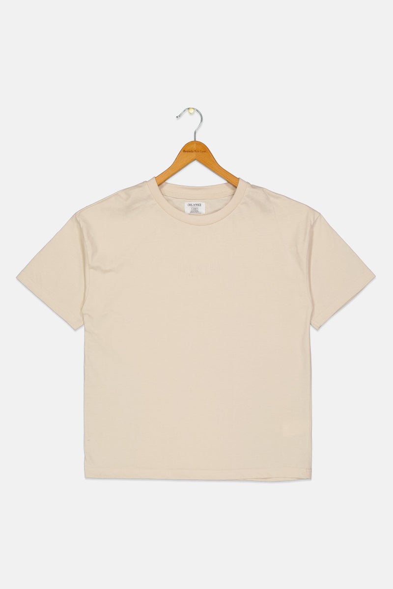 Blank Essentials Kids Boy Short Sleeve Brand Logo T-shirt, Beige - Image 2