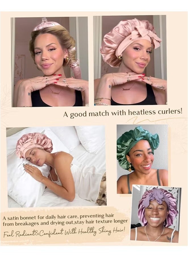 Double Layer Satin Bonnet Silk Bonnet, Curly Hair Hair Silk Hair Wrap for Sleeping Night Sleep Cap, Satin Silk Bonnet Lined Hair Bonne Tie Band Bonnets (Pale Pink) - Image 4