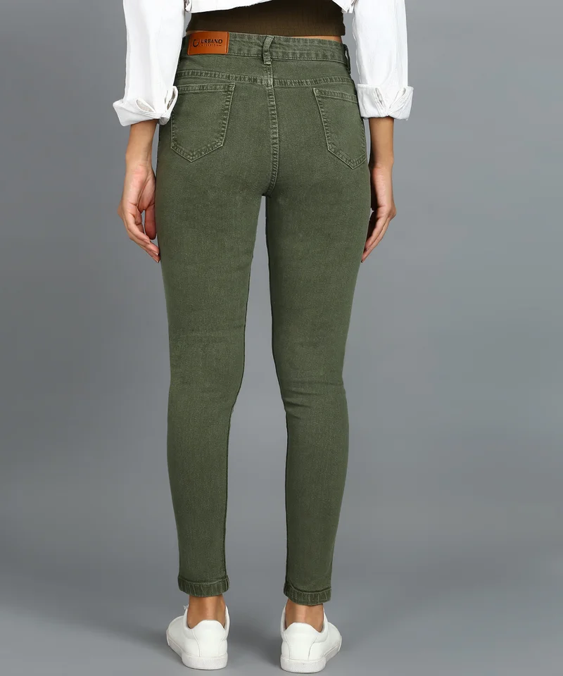 Urbano Fashion  Urbano Fashion Women's Green Skinny Fit Washed Jeans  | Best Price UAE