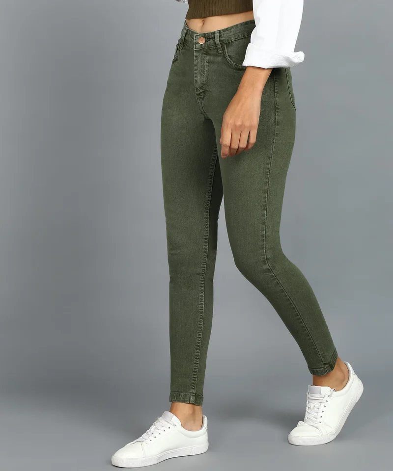 Urbano Fashion  Urbano Fashion Women's Green Skinny Fit Washed Jeans  | Best Price UAE