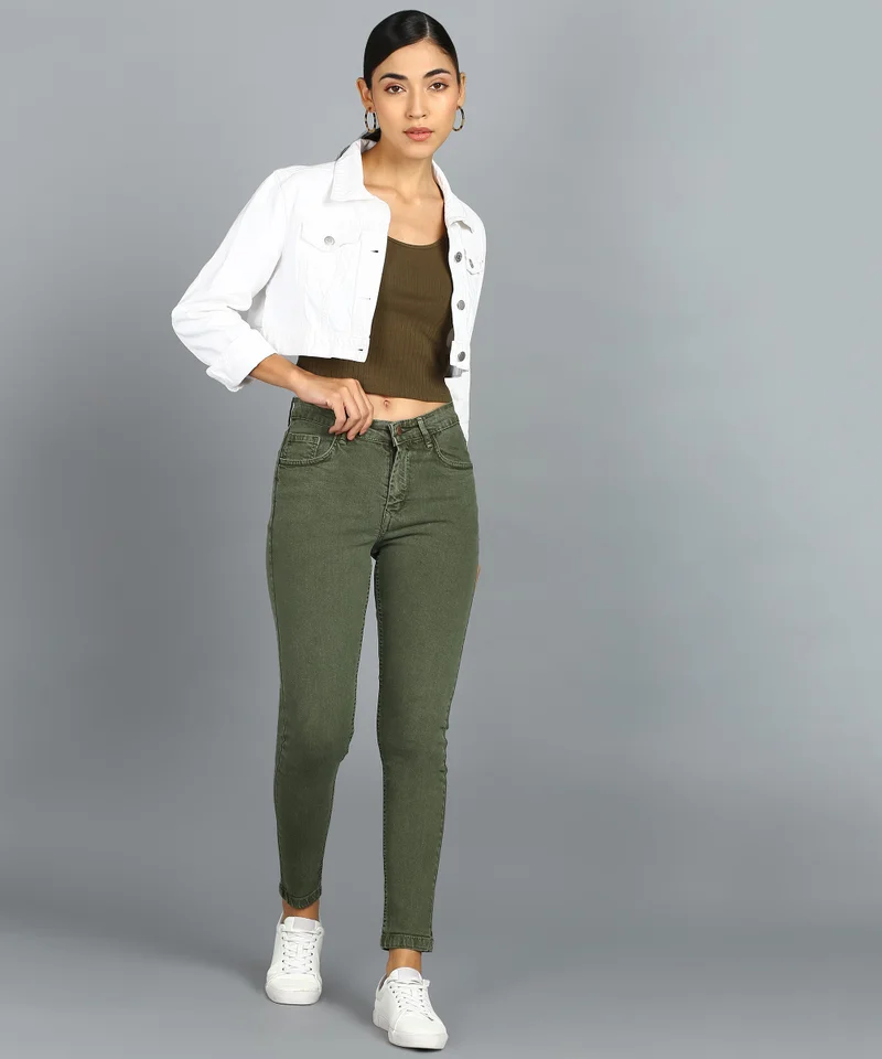 Urbano Fashion  Urbano Fashion Women's Green Skinny Fit Washed Jeans  | Best Price UAE