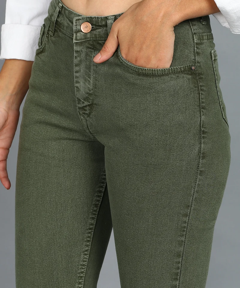 Urbano Fashion  Urbano Fashion Women's Green Skinny Fit Washed Jeans  | Best Price UAE