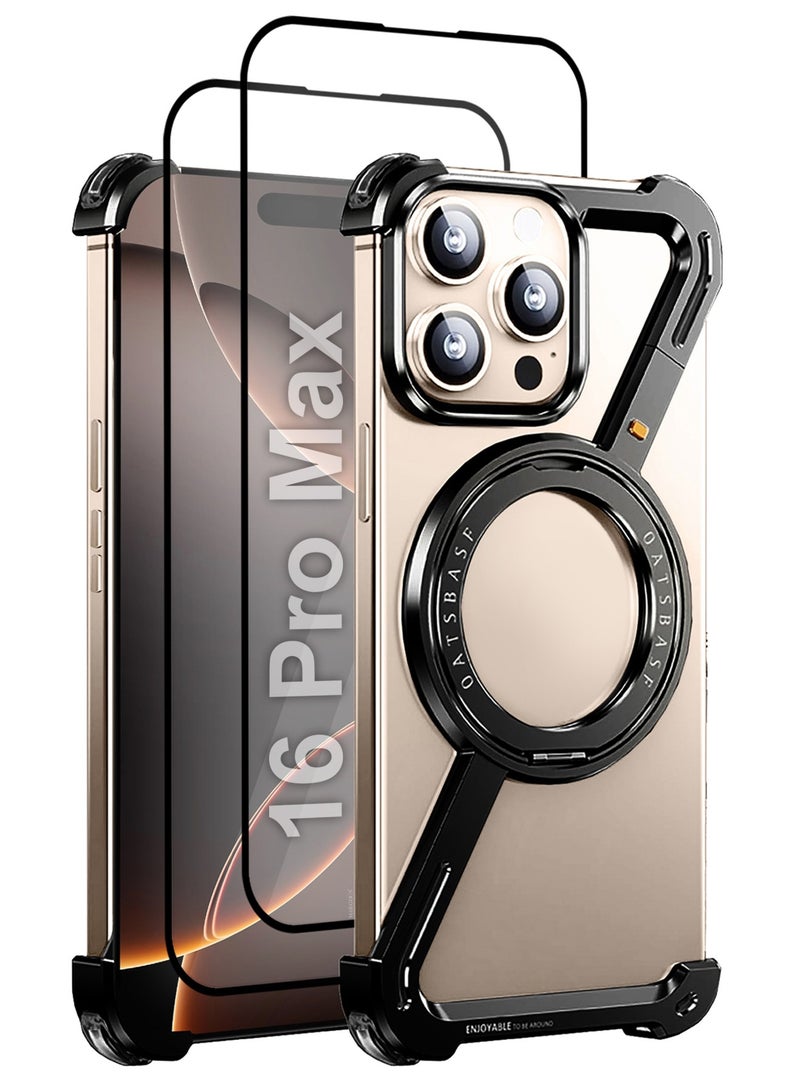 CATANES (for iPhone 16 Pro Max) 3 Pack Case and 2 Screen Protectors 360° Rotation, Aluminum and Metal Stand, Frameless, Shock Grade Protective Case - Image 1