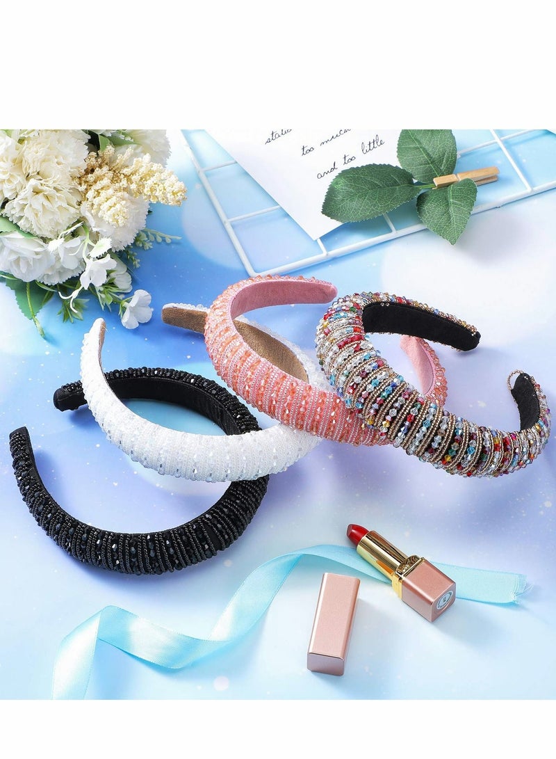 إسكدنيا Padded Rhinestone Headbands for Women Beaded Diamond Hairband Girls Crystal Embellished Hair Hoops Glitter Party Accessories (White, Pink, Rainbow, Black) - Image 5