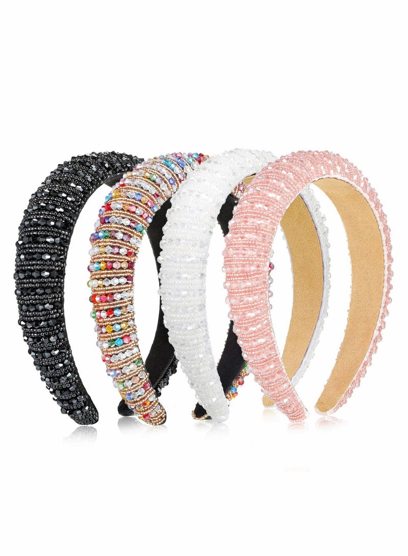 إسكدنيا Padded Rhinestone Headbands for Women Beaded Diamond Hairband Girls Crystal Embellished Hair Hoops Glitter Party Accessories (White, Pink, Rainbow, Black) - Image 4