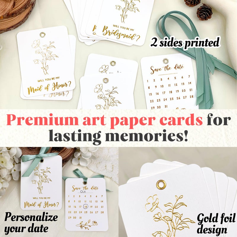 STOFINITY Bridesmaid Proposal Card Set - 8 Will You Be My Bridesmaid Card, 2 Maid Of Honor Cards, 2 Matron Of Honor Cards, Wedding Bridesmaid Proposal Gifts Ideas Green Ribbon - Image 3