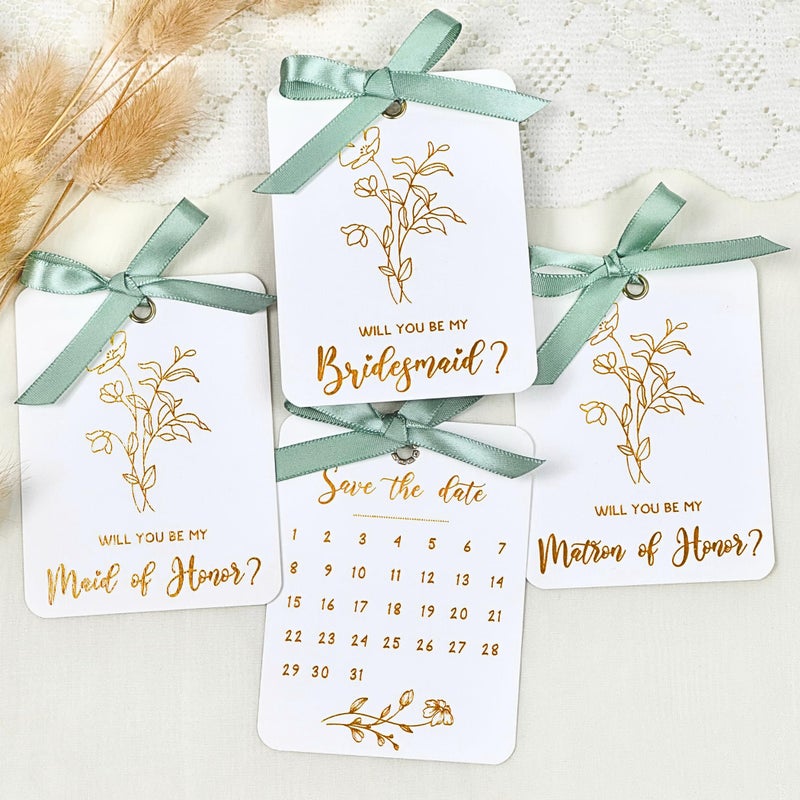 STOFINITY Bridesmaid Proposal Card Set - 8 Will You Be My Bridesmaid Card, 2 Maid Of Honor Cards, 2 Matron Of Honor Cards, Wedding Bridesmaid Proposal Gifts Ideas Green Ribbon - Image 1