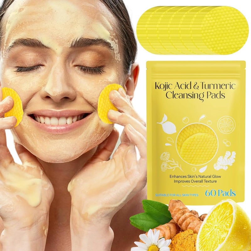 KG Turmeric Kojic Acid Cleansing Pads 60 Count Turmeric and Kojic Acid Pads Mild and Nonirritating Suit for All Skin Types Turmeric Pads for Face and Body Cleansing and Exfoliating Brightening Suitable for Oily and Dry Skin - Image 1