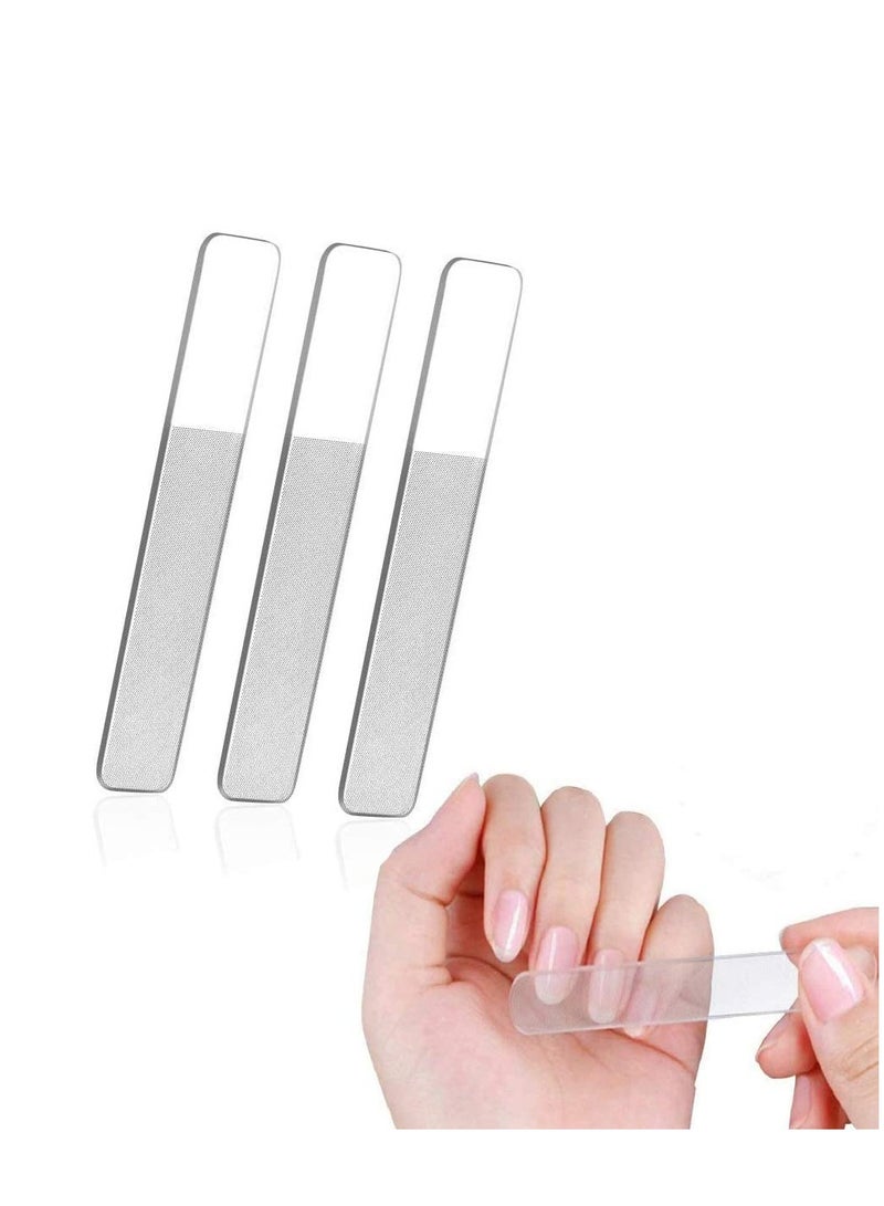 Set of 3 Crystal Glass Nail Files for Natural Nails, Professional Czech Glass File Double Sided Etched for Gentle Nail Care - Image 1