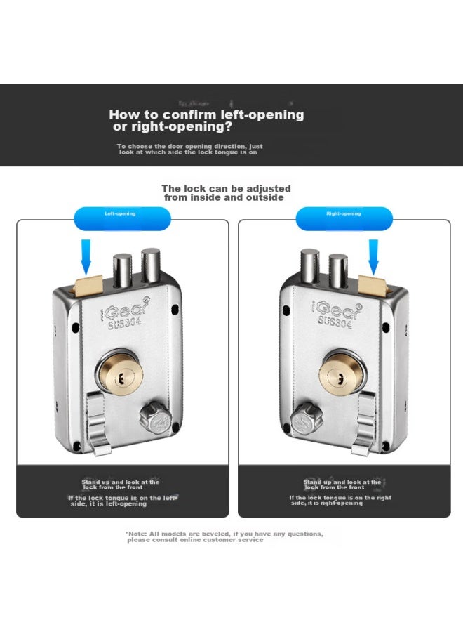 Igear Old-style Door Lock, 304 Stainless Steel, Anti-theft, For Wooden And Metal Doors, Thickened Lock Body, Indoor Door Lock, Brushed Finish, Right-opening - Image 5