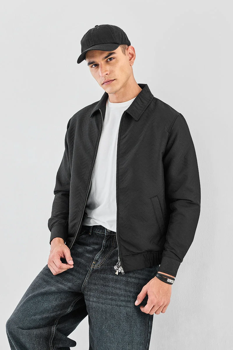 سنيتش Black Textured Long Sleeve Relaxed Jacket