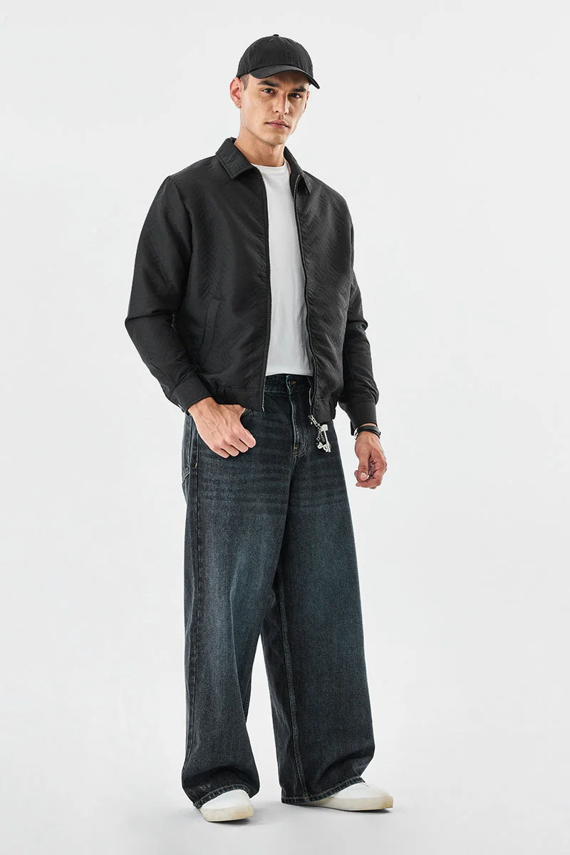 سنيتش Black Textured Long Sleeve Relaxed Jacket