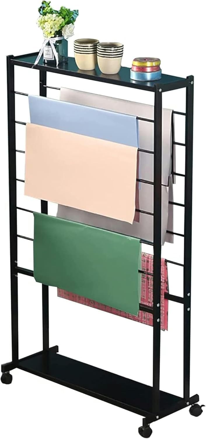 INDIDECOR INDIAN DECOR 28229 Clothing Wardrobe Storage 7 Tier DoubleSided Display Holder for Flower Shop Rolling Wrapping PaperRibbons Rack Stand Metal Uprigth Scarf Storage Organizer with Wheels - Image 1