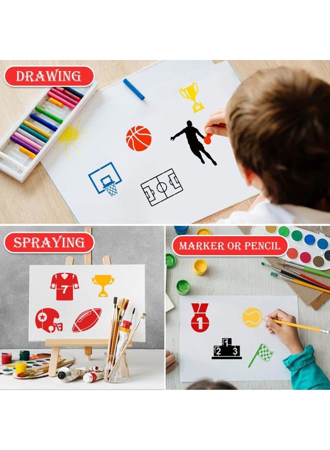 eageus 64 Pieces Small Sport Stencils for Painting, 3 Inch Reusable Football Basketball Soccer Baseball Ball Wood Burning Stencil, Plastic Template for Fabric Canvas Craft Rock Sign Home Decor(Sport) - Image 3